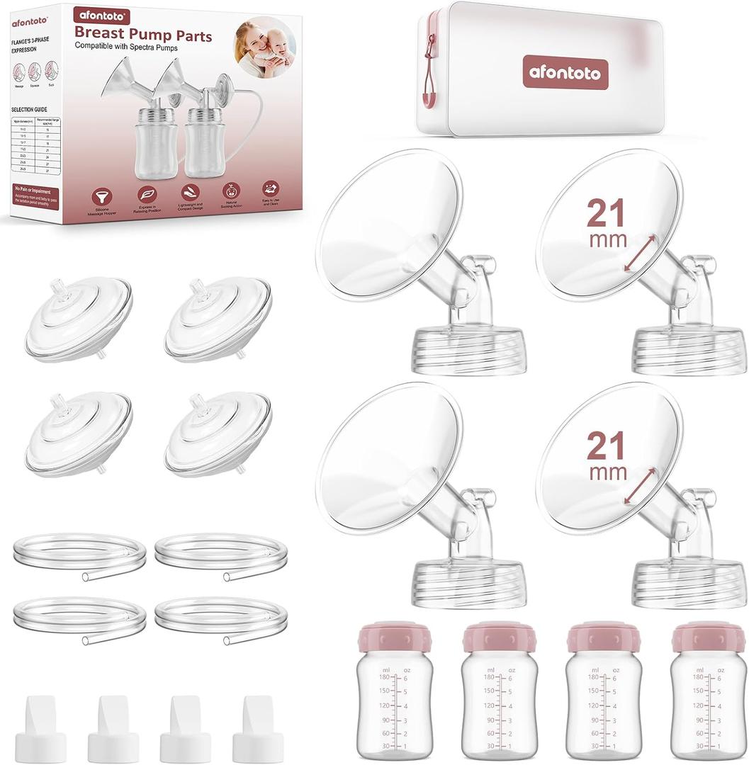 Pump Parts Compatible with Spectra S1/S2/9Plus/SG Breastpump, Full Set Replacement Parts for Spectra Include 21mm Flange,Duckbill Valve,Backflow Protector,Tube,Bottle, Not Original S1/S2 Accessories