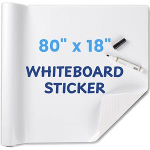 Dry Erase Sticker for Wall, 80" x 18" No Ghosting Peel and Stick White Board Roll, Stain-Proof Self-Adhesive Whiteboard Paper for Home, Office, Classroom
