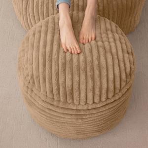 HIGOGOGO Round Stuffed Pouf Ottoman, Stripe Faux Fur Poufs with Foam Chunk Filling, Furry and Fluffy Pouf Foot Stool Storage Ottoman, 26 X 18 Floor Poufs Foot Rest for Living Room, Brown