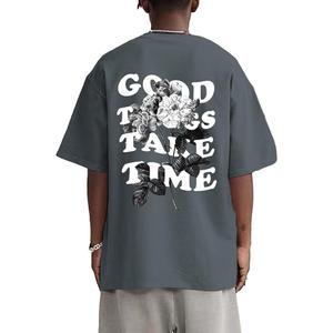 Werbavi Vintage Graphic Tees for Men Oversized Floral Letter Print Retro Streetwear T Shirts Casual Loose Fit Cotton Tops, L