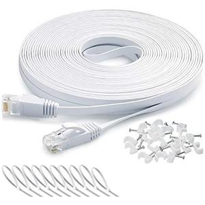 DAYEDZ Ethernet Cable 50 ft, Cat 6 LAN Cable Ethernet Cord, Slim Long Flat Computer Internet Patch Cord Wire with Clips & Rj45 Connectors for Router, Faster Than Cat5e/Cat5 (50ft White)