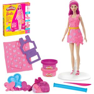 Play-Doh Barbie Hearts and Hair Set, Make Doll Clothes with Modeling Compound & 10 Fashion Accessories, Arts & Crafts for Girls & Boys 5+
