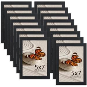 Memory Island 5x7 Photo Frames for Wall and Tabletop Display, 5 by 7 Black Picture Frames with HD Plexiglass, Set of 15