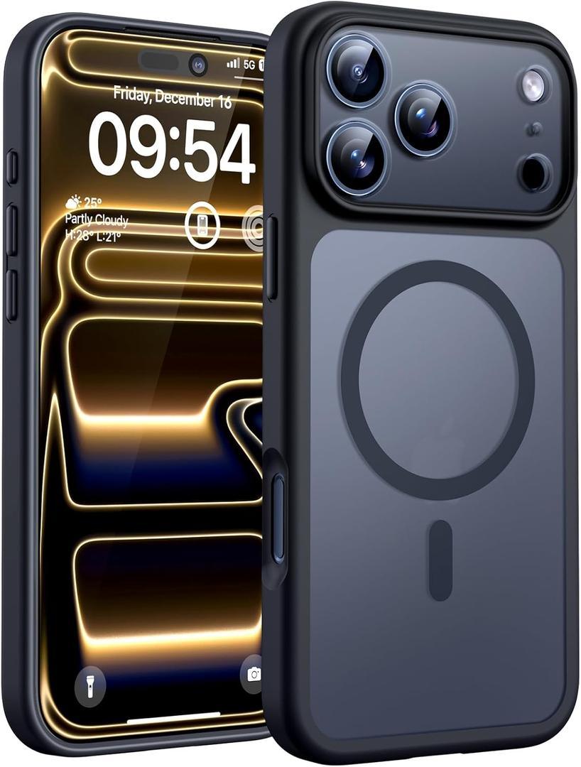 TOCOL for iPhone 17 Pro Case, Compatible with Magsafe, Built-in Magnets, Full Camera Protection, Drop Protection, Translucent Matte for iPhone 17 Pro Phone Case 6.3 inch (Black)