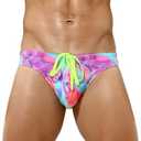 Arjen Kroos Men's Sexy Swim Briefs Printed Swimsuit Beach Swimwear Bikini Sport with Drawstring, Large