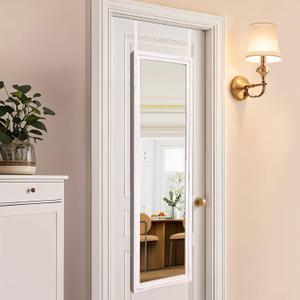 50"x16" Door Mirror, Rustic Full Length Mirror, Over The Door Hanging Mirrors Full Length, Wooden Hanging Mirrors for Bedroom, Bathroom, White