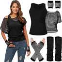 WILDPARTY Women Casual Sexy 80s Costumes Fishnet Neon Off Shoulder T-Shirt, Size: XL