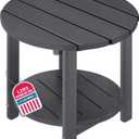 LZRS Round Adirondack Side Table Double End Table, Outdoor Side Tables for Patio, Backyard,Pool, Indoor Companion, Easy Maintenance & Weather Resistant(Grey)