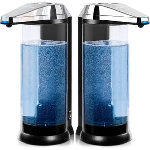 Secura 2 Pcs 17oz Touchless Battery Operated Automatic Liquid Soap Dispenser Set w/Adjustable Soap Dispensing Volume Control Dial, Suitable for Bathroom Countertop or Kitchen Sink (Chrome)