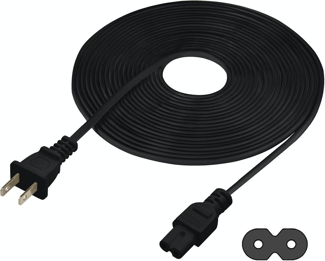 Extra Long 25-Foot TV Power Cord Compatible with Select Samsung, LG, Sony, Hisense, Xbox, PS5 Electronics and More - 2-Prong AC Wall Plug - 2-Slot Straight Plug (Black, 25-Foot)