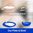 Hushee 2 Sets Adaptive Spill Proof Scoop Bowl and Plate Set with Suction Base Non Skid Self Feed Suction Dinnerware for Elderly Disabled Handicapped from Parkinsons Tremor (White and Blue)