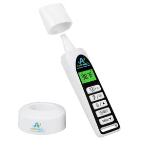 Amplim Baby Thermometer | 3-in-1 Accurate Infrared Thermometer for Ear, Forehead & Touchless, Fever Thermometer for Baby, Infants, Toddlers, Kids & Adults | White Base Stand & Clock