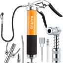 Grease Gun with Quick Release Coupler, 8000 PSI Heavy Duty Professional Pistol Grip Grease Gun Kit 14 OZ Capacity with Coupler, Double Injector Needles, 90 Adapter