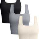 OQQ Women's 2 Piece Tank Tops Ribbed Seamless Workout Exercise Shirts 2025 Summer Basic Camis, Medium