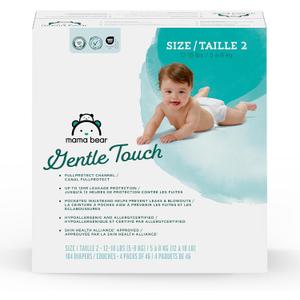 Amazon Brand - Mama Bear Gentle Touch Baby Diapers, Size 2, 184 Count (4 packs of 46), Leak Protection, Wetness Indicator, Formulated Without Fragrance