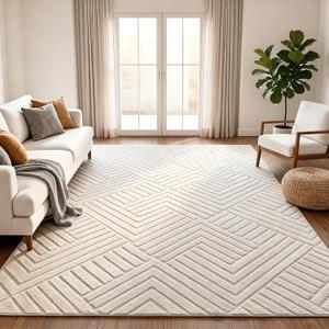 Bsmathom 8x10 Washable Area Rug, Boho Neutral Modern Soft Carpet Mat, Beige