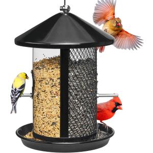 Kingsyard Metal Bird Feeder for Outdoor Hanging - Chew Proof Wild Bird Finch Cardinal Feeder with Dual Chamber of 4 lbs Capacity for Bluebird, Black