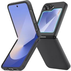 Ruky for Z Flip 6 Case, Full Body Cover Hard PC Ultra-Thin Anti-Scratches Shockproof, Support Wireless Charging Protective Phone Case for Samsung Galaxy Z Flip 6, Black