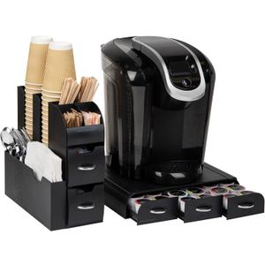 Mind Reader Single Serve Coffee Pod Drawer and Cup Condiment Set, 2 Pcs., 36 Pod Capacity, 5.35"L x 11.25"W x 11.15"H, Black