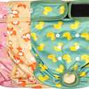 Langsprit Washable Female Dog Diapers - Doggie Reusable Diapers for Doggy Puppy Female in Period - Highly Absorbent Dog Heat Panties (Flamingo Duck) M