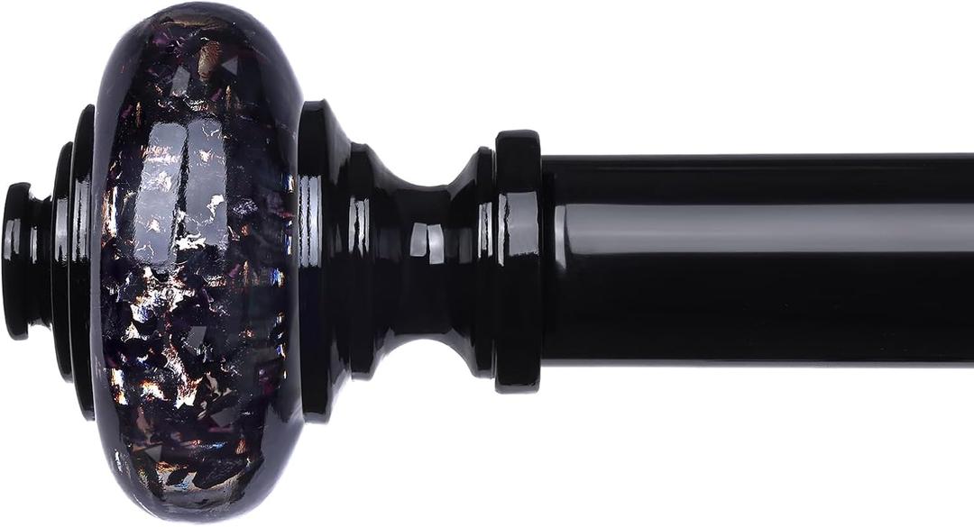 Black Crystal Curtain Rods for Windows 72 to 144 Inch, Decorative Vintage 1'' Diameter Long Curtain Rod with Black Foil Finial, Adjustable Heavy Duty Easy Install Drapery Pole Set for Farmhouse