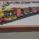 TEMI Train Set for Kids Toddlers 3-5, Train with Steam Engine, Cargo Car and Long Track, Rechargeable Battery Play Red Train Toys with Smoke, Light & Sounds, Gift for Boys & Girls 4-7 Years (Red-medium Size)