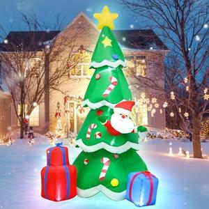 VENLOIS 8FT Christmas Inflatables Tree and Santa Decoration Blow up with LED Light Indoor Outdoor Yard Graden Party Holiday Lawn Decor