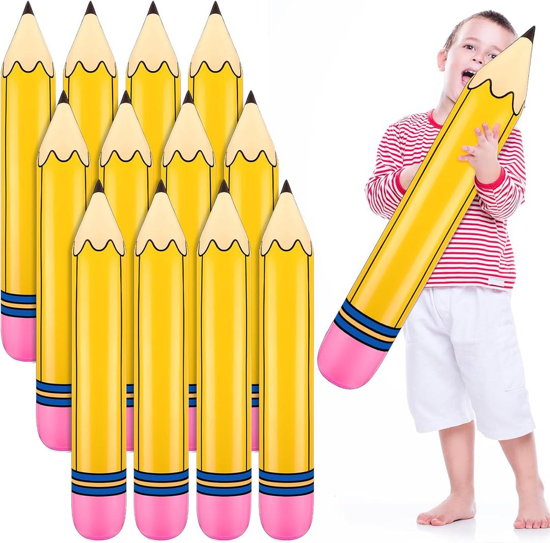 12 Pcs Giant Large Inflatable Pencil Balloon Back to School Hanging Jumbo Blow up Pencils Decoration for First Day of School Party Classroom Welcome Party Photo Prop(Yellow,27 Inch)