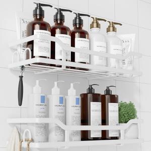 Kitsure Shower Caddy Extra Large - Adhesive Shower Organizer, Stainless Steel Shelf for Inside Shower, No Drill Bathroom Organizers and Storage, Home Decor Accessories, 2 Pack,White