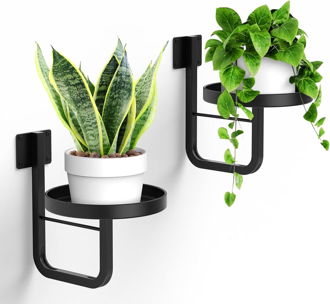 Wall Plant Holder, 7.9 Inch Hanging Plant Holder Wall Planters for Indoor Plants, Wall Mounted Plant Holder Window Plant Shelves for Outdoor Metal Wall Planter Black 2Pcs