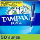 Tampax Pearl Tampons for Women, with LeakGuard Braid, Super Absorbency, Unscented, 50 Count