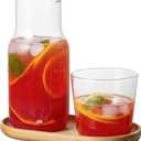 Bedside Carafe and Glass Set - 550ml Clear Glass Juice Pitcher with Cup, Night Carafe for Bedroom Nightstand, Wooden Pallet Included