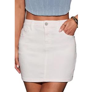 HERBATOMIA Womens Mini Jean Skirt Stretchy High Waist Denim Bodycon Short Skirts for Women with Pockets