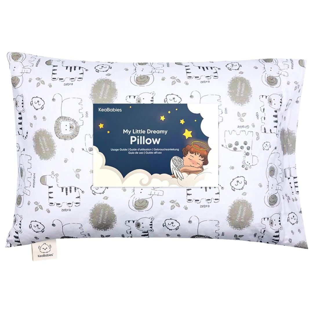 Toddler Pillow with Pillowcase - 13x18 My Little Dreamy Kids Travel Bed Pillows for Sleeping, Organic Cotton Small Pillowcase, Soft & Breathable, Machine Washable, Toddlers 2-5 Years Old (KeaSafari)