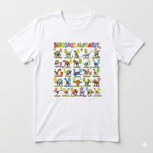 Types of Dinosaurs Alphabet A-Z ABC Dino Boys Kids Girls T-Shirt (Small, White)