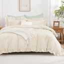 Andency Beige Ruffle Duvet Cover Full(79x90Inch), 3 Pieces Ruffled Farmhouse Shabby Chic Duvet Cover for Girls Kids Women, Soft Polyester Duvet Cover Set with Zipper Closure & Corner Ties