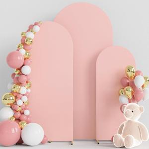 Wokceer Wedding Arch Cover Set of 3 Spandex Fitted Wedding Arch Stand Covers for Round Top Chiara Arch Backdrop Stands Cover for Birthday Party Ceremony Banquet Decoration 4ft, 5ft, 6ft Pale Pink