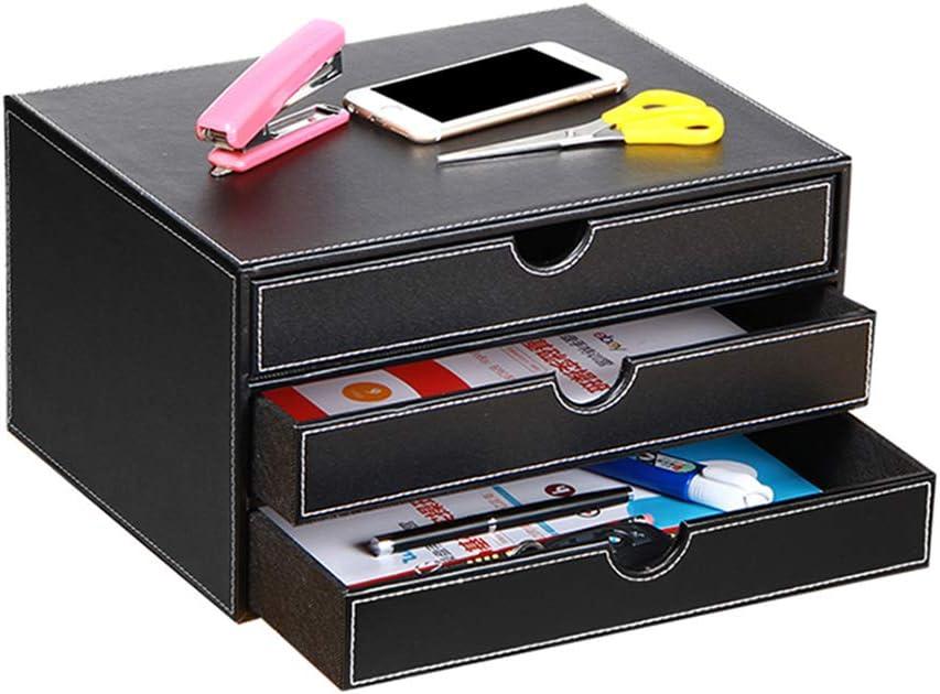 Ayunga Leather Desk Organizer with 3 Drawers, Executive Office Supplies Desktop Filing A4 File Cabinet/Holder,Stackable Storage Box for Jewelry/Bill/Documents/Makeup Home Decor Accessories(Black)