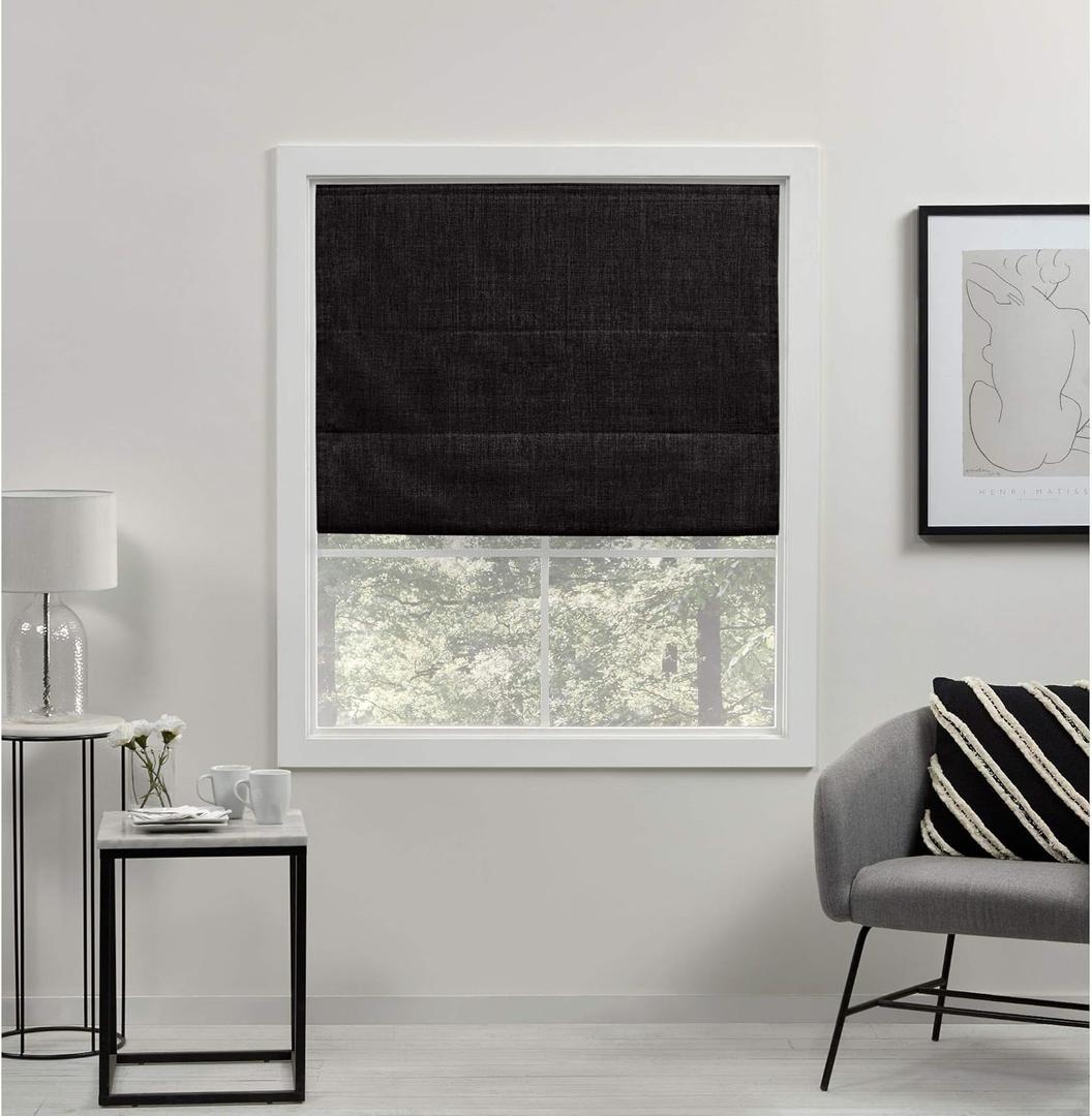 Exclusive Home Curtains Acadia 100% Blackout Polyester Roman Shade, 34"x64", Black