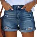 KISSMODA Denim Shorts Women Trendy Button Summer Cut Off Short Womens Jean Shorts High Waisted Denim Hot Ripped Shorts (Blue, M)