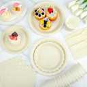 175 Pcs Ivory Paper Plates and Napkins, Beige Party Supplies Include Scalloped Cream Plates Napkin Cup Plastic Cutlery for Wedding, Bridal&Baby Shower, Birthday