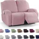 KinCam Recliner Covers, Stretch Reclining Chair Covers, Recliner Sofa Slipcovers Stripe Jacquard Recliner Couch Covers Furniture Protector Covers for Pet Kid (2 Seater, Pink)