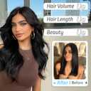 KooKaStyle Invisible Wire Hair Extensions Long Wavy Layered Synthetic Hair Extensions with Transparent Wire Adjustable Size 6 Secure Clips Black Hairpieces for Women 16 Inch