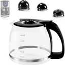 12-Cup Glass Carafe Replacement Pot for Mr Coffee, Black & Decker, Hamilton Beach, KitchenAid, Universal Coffee Maker Carafe Pot 12 Cup- 1.8L Coffee Pot with Handle & 3 Snap-On Caps in Different Sizes