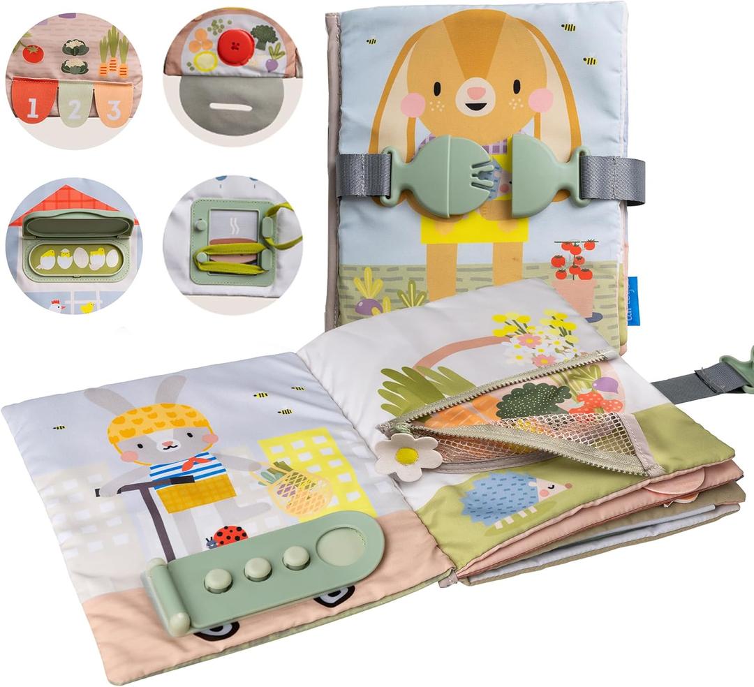 Taf Toys Busy Book for Toddlers 1-3 - Montessori Activity Book with 12 Sensory Learning Activities - Develops Fine Motor Skills and Early Numeracy Through Play