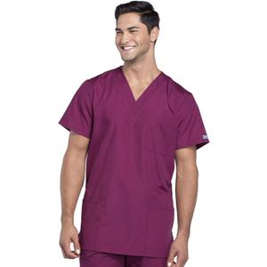 Cherokee Women and Men V-Neck Scrub Top with 3 Pockets 4876 (X-Small, Wine)