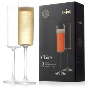JoyJolt Champagne Flutes, Claire Collection Crystal Champagne Glasses Set of 2, 5.7 Ounce Capacity, Exquisite Craftsmanship, Ideal for Home Bar, Special Occasions  Made in Europe