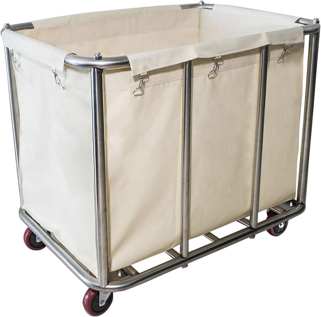 Laundry Cart Commercial,11.35 Bushel Large Industrial Rolling Laundry Hamper with 4 Inch Wheels,Home Heavy Duty Laundry Baskets with Stainless Steel Frame, 260 LBS Load
