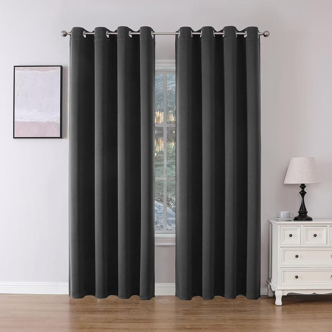 Joydeco Blackout Curtains 63 Inch Length 2 Panels Set, Thermal Insulated Long Curtains& Drapes 2 Burg, Room Darkening Grommet Drapes for Bedroom Living Room Window (Grey, W52 x L63 Inch)