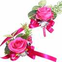 Prom Calla LilyRose Corsage and Boutonniere Set Artificial Rose Wedding Corsage Flowers Prom Party Suit Decoration (Pink)